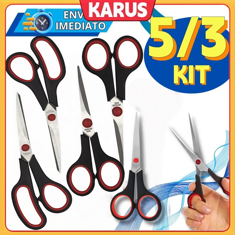 Kit 5/3 Tesoura De Alta Qualidade Aço inox Cabo Ergonômico Para Artesanato Escolar Em Casa Escritório em Oferta na Shopee