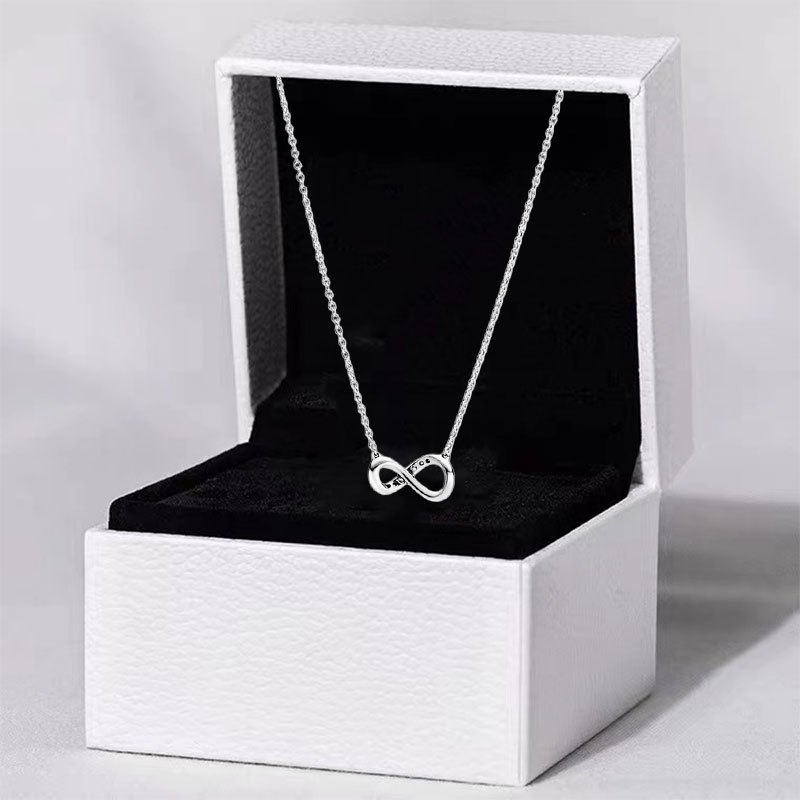 Colar de prata 925 com símbolo da eternidade colar feminino elegante e moderno na altura da clavícula joia original