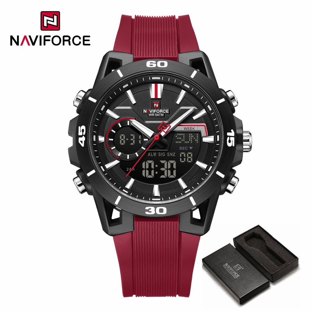 NAVIFORCE 7135 Movimento De Exibição Dupla Multifuncional Despertador De Contagem Regressiva De Tempo Duplo Relógio Masc
