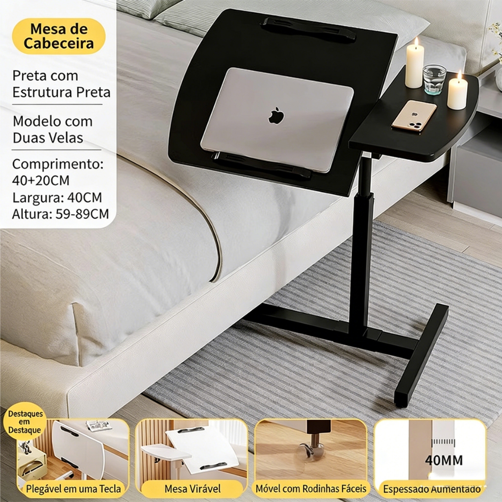 mesa ajustável e giratória mesa de apoio lateral para sofá cama notebook portatil mesa