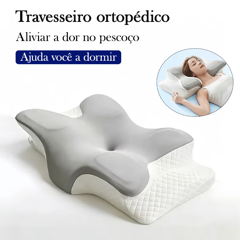 Travesseiro Ortopédico de Memória Suporte Cervical Ergonômico Alívio de Dores na Coluna Pescoço