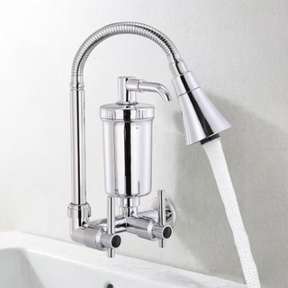 Torneira Gourmet de Parede para Cozinha Água Fria Única com Filtro de Água, Copo Giratório e Pedra Filtrante Lavável