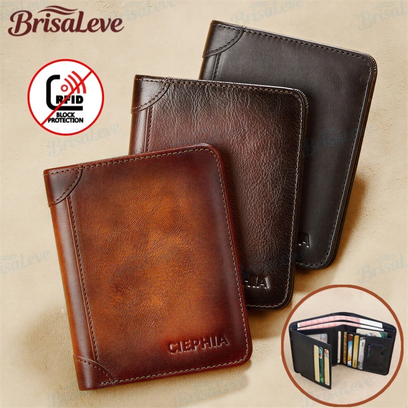 Carteira Antifurto Masculina De Couro Legítimo Vintage De Trifold E Bifold À Escolha Carteira estilo executivo-BL