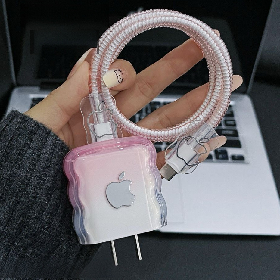 Capa Protetora Rosa Translúcida Para Carregador iPhone 20W , Com design Moderno E Ondulado Proteção Contra Choques Queda