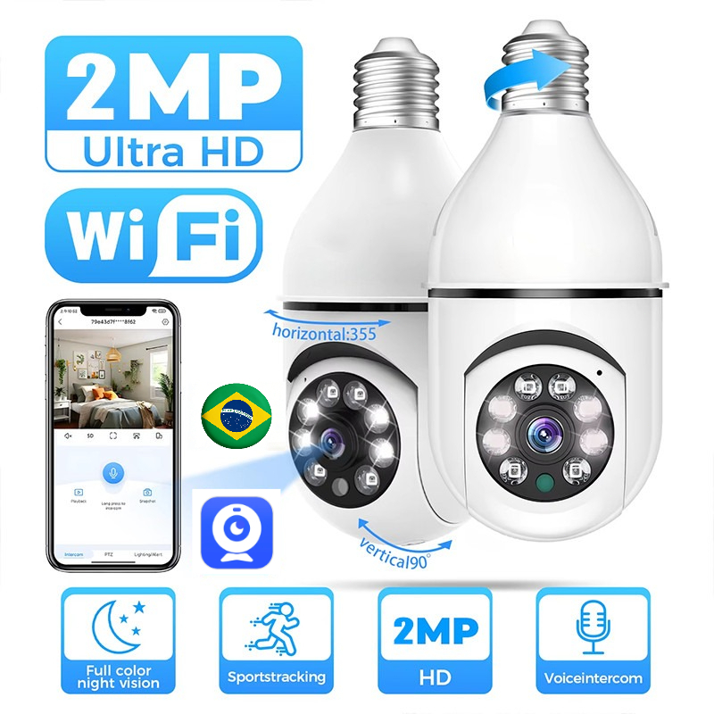 Soquete De Lâmpada E27 Wi-Fi 360 ° Câmera De Segurança Full HD , Suporta Monitoramento Remoto E Visão Noturna