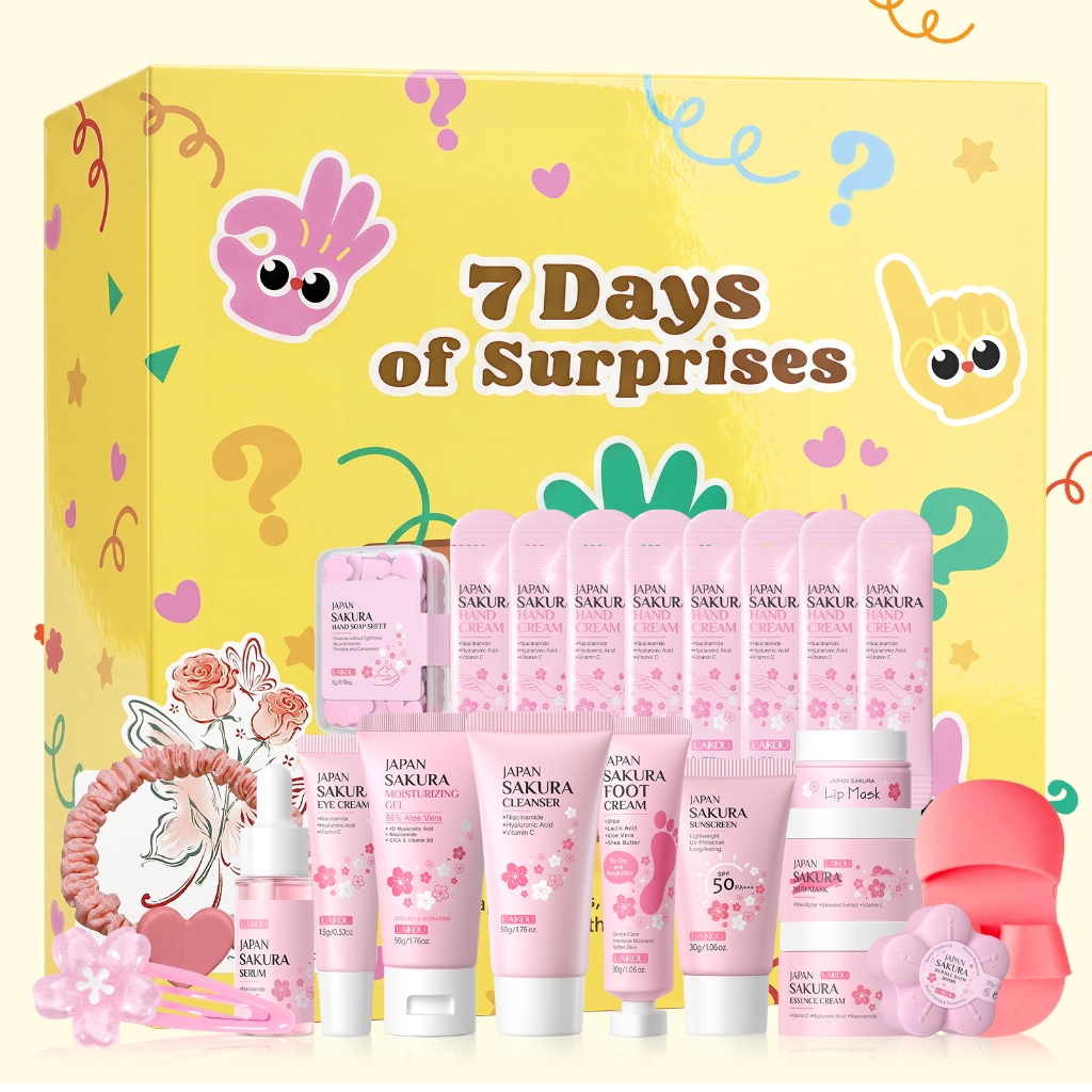 LAIKOU Caixa De Contagem Regressiva Sakura Brilhante De 7 Dias , Calendário Do Advento 23 Peças Em 1 Conjunto Completo D