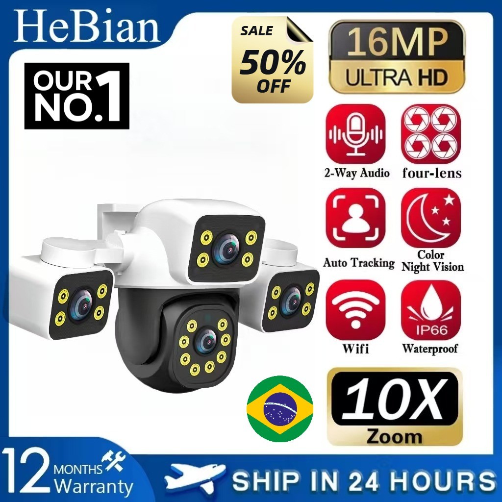 Câmera De Segurança WiFi Com Lente Tripla Externa De 12MP zoom De 10x , Adequada Para Jardins Domésticos , Compatível ON