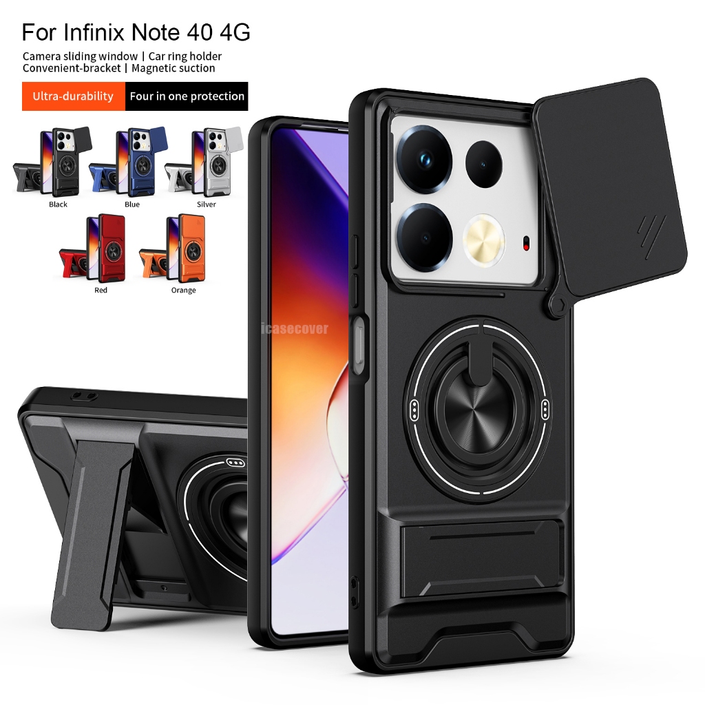 Infinix Note 40 Pro Plus + 5G 40X 40S Capa Armadura À Prova De Choque Slide Caixa Magnética Anel Suporte Câmera Proteção