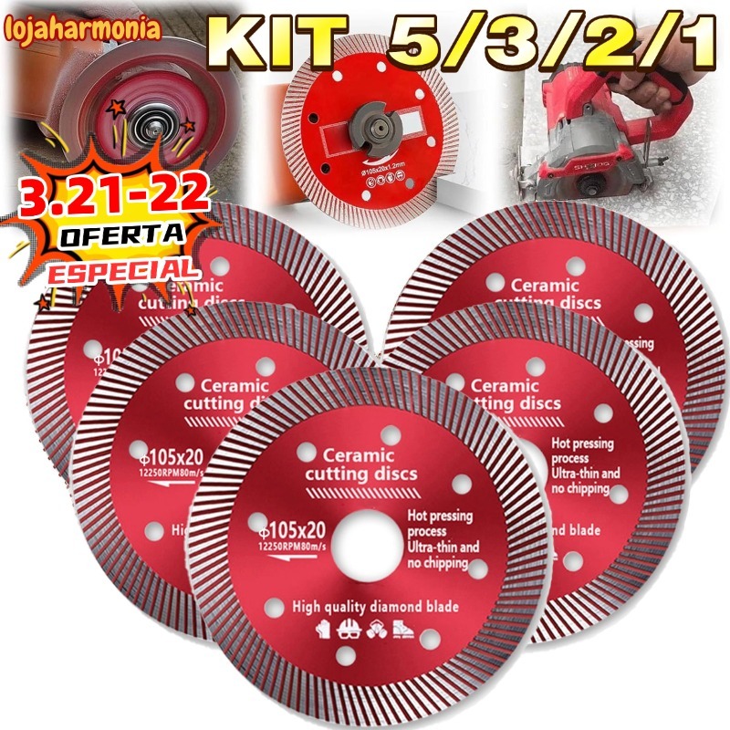 Kit5/3/2/1 Disco de Corte Diamantado Porcelanato 105 mm x 20 mm 1,4mm A melhor qualidade Super Fino Diamantado