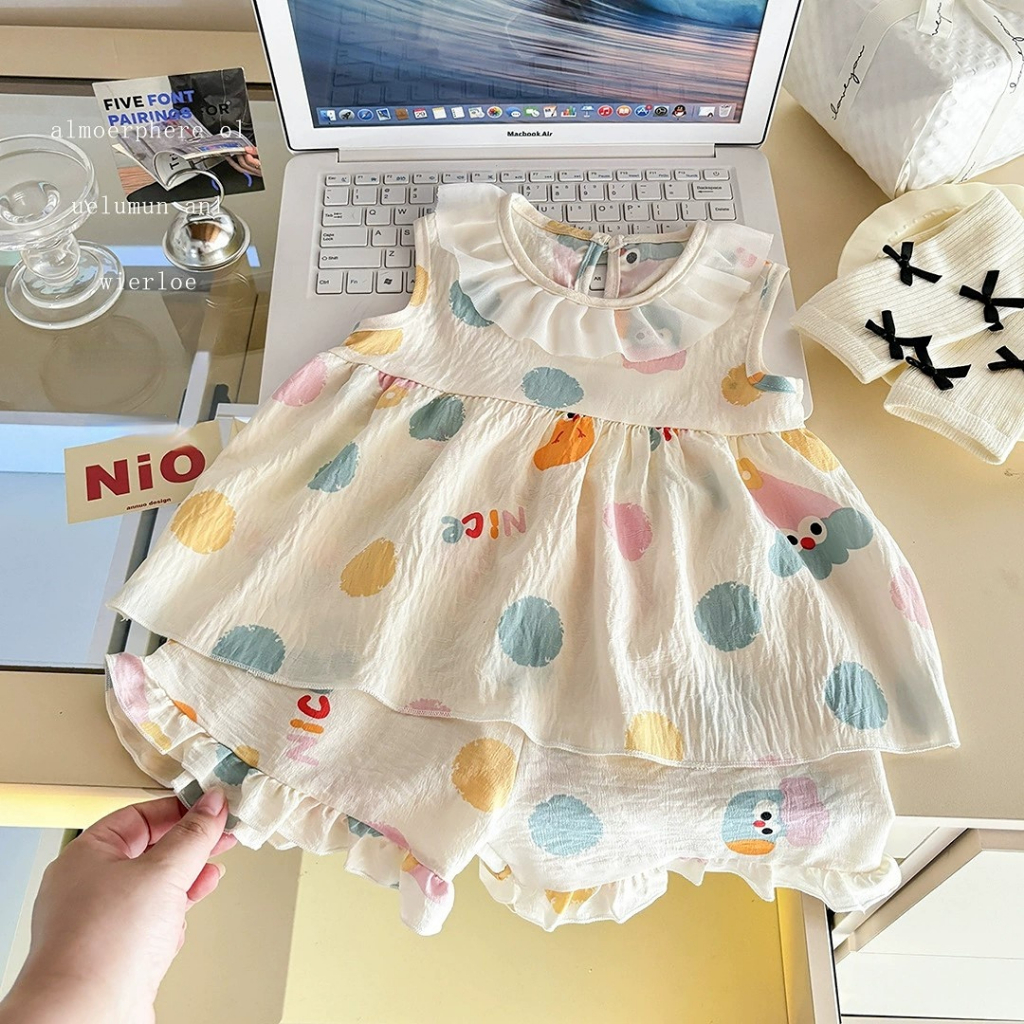 Bonito Sem Mangas Topo + Shorts Bebê Menina Conjunto De Duas Peças Verão Novas Roupas Infantis Doces E Fofas (9 Meses A — imagem 2 de 2