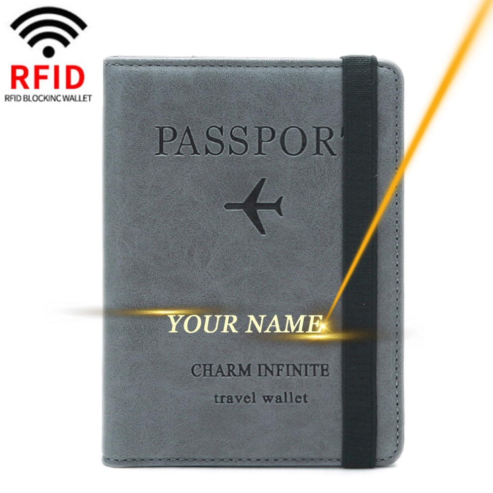 Porta-Passaporte Com Bloqueio De Nome Personalizado RFID Homens Mulheres De Viagem Multi-Função ID Cartão Bancário Carte