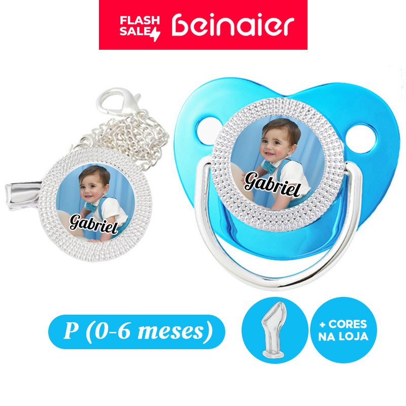 Chupeta Personalizada com Nome e Foto do Bebê, Chupeta Unissex para Recém-Nascidos 0-6 Meses