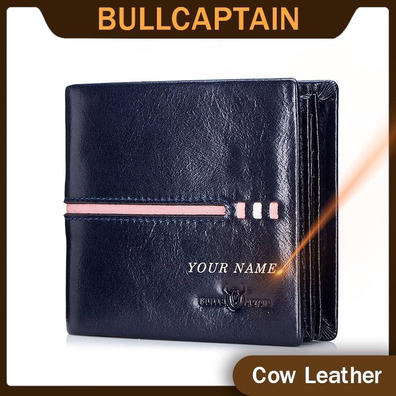 Gravura Grátis E Carteira Curta De Couro De Vaca De Grão Superior Bullcaptain RFID Masculina De Alta Capacidade