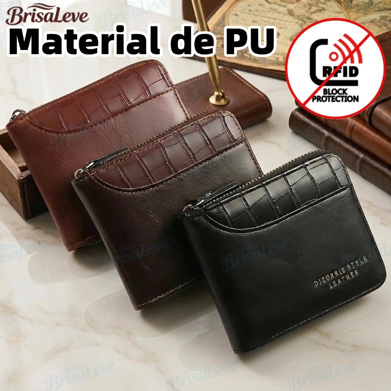 Carteira Masculina Com Zíper Colorido-Cartão Vintage De Couro PU De Grande Capacidade E Porta-Moedas-BL