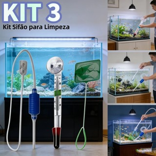 Kit 3 em 1 Manutenção Aquário Sifão + Rede + Termômetro em Oferta na Shopee