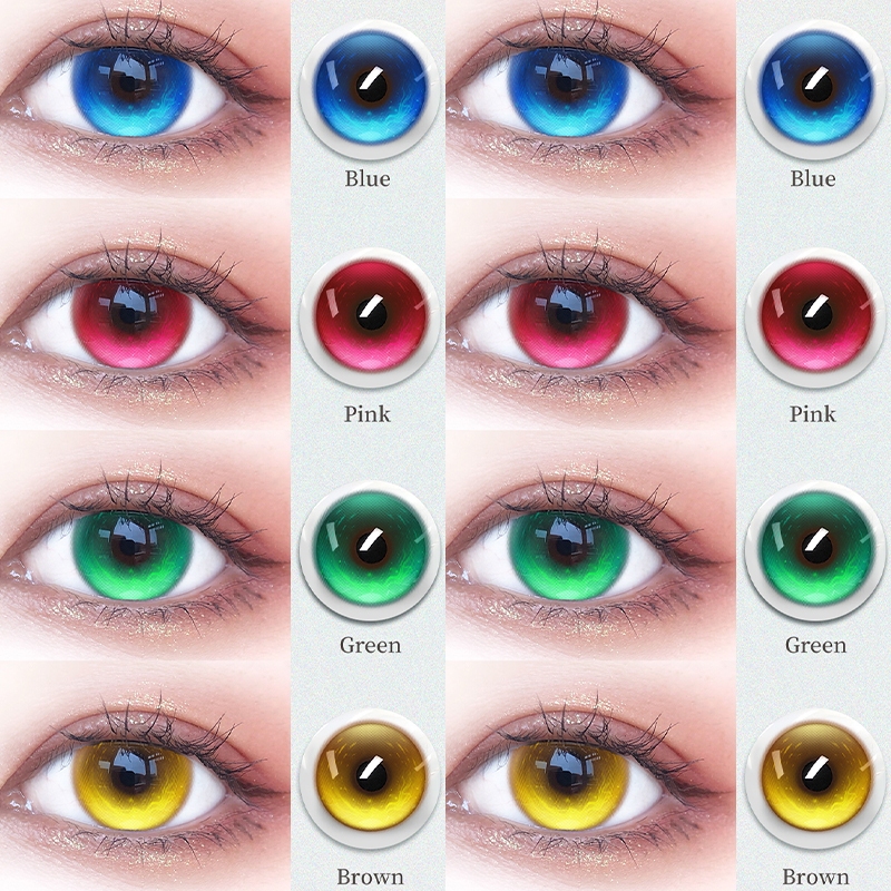 Lentes de contato coloridas KSSEYE Série Aura 14,5mm para cosplay olhos de anime azul vermelho verde marrom e dourado