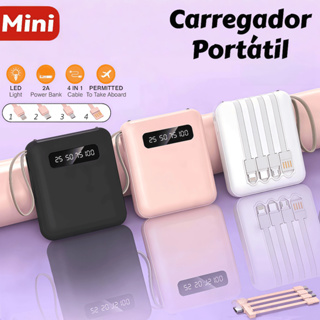 Carregador Portátil 10000mAh Com 4 Cabos De Carregamento Rápido LED Banco De Potência Digital em Oferta na Shopee