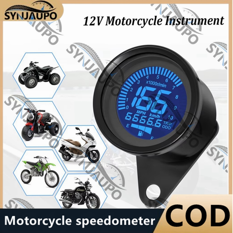 7 Cores Backlight Universal 12V Digital Motocicleta Velocímetro Tacômetro Odômetro Velocidade KMH MPH Medidor De Nível D