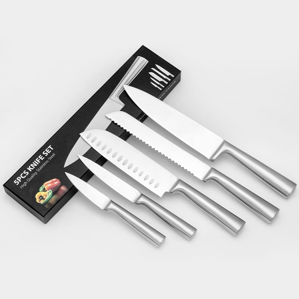 Imagem Kit 5 Facas De Cozinha Profissional Aço Inox Conjunto Completo Aço Inox para Cozinhar