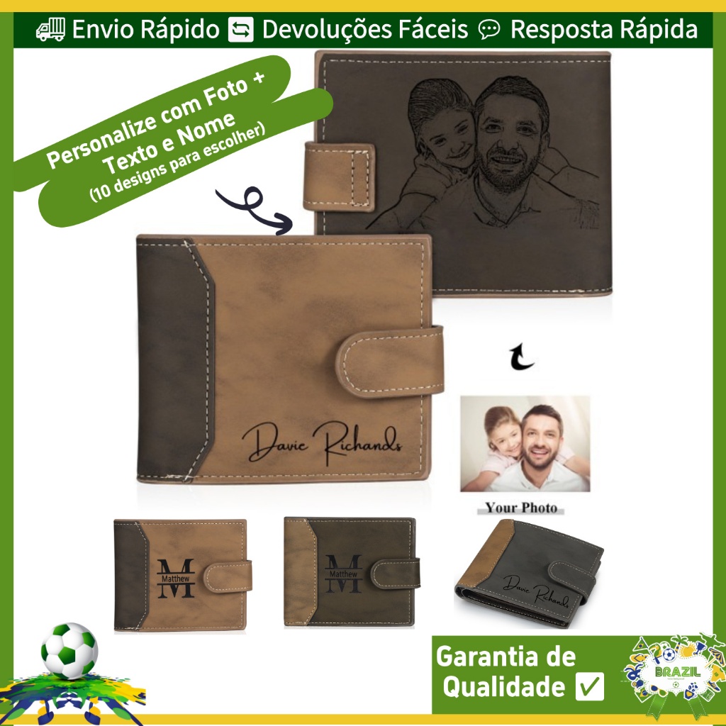 Carteira Com Imagem Personalizada Para Homens , De Couro Nome E Foto De Luxo Masculina