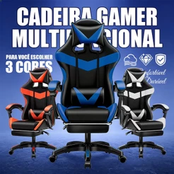 Cadeira ergonômica giratória para jogos de computador, couro, com encosto e apoio para os pés