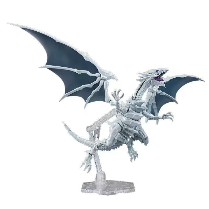 Kit De Modelo De Montagem De Dragão Branco De Olhos Azuis Amplificados Com Revestimento Metálico E Acabamento Ciano