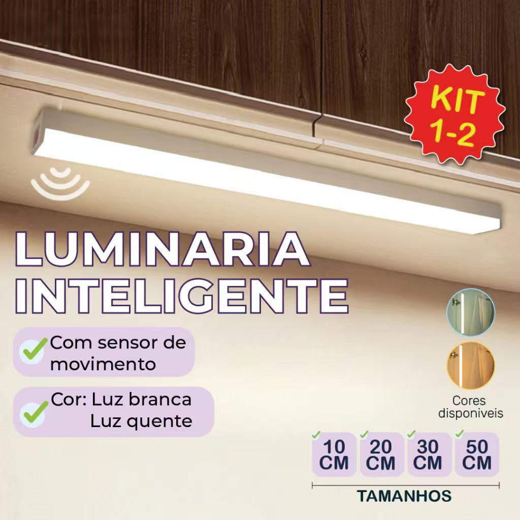 Smart Luminária Inteligente Ultra LED com sensor de movimento sem fio e Recarregável USB fino barra 10/20/30/50cm