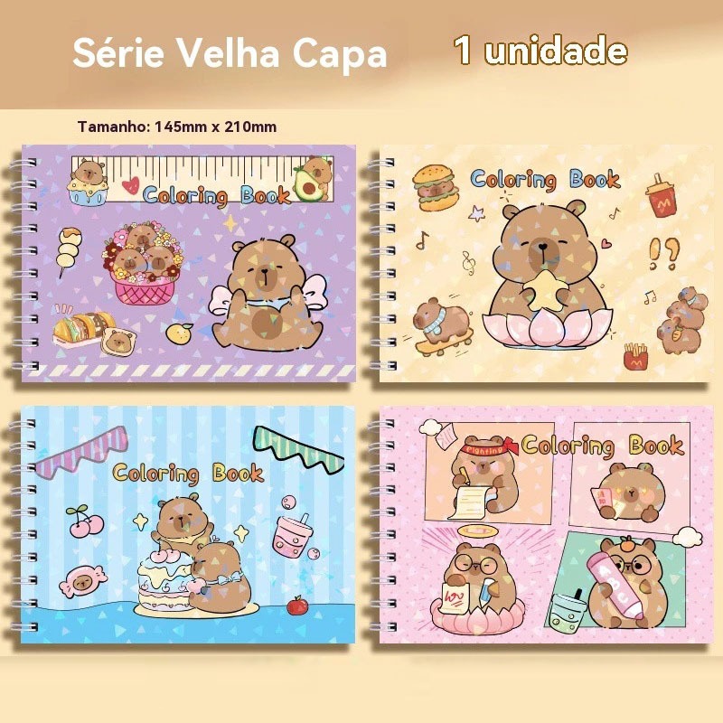 Livro de Colorir Capivara cute 50 Folhas Caderno de Desenho Pintura Coloring Book infantil