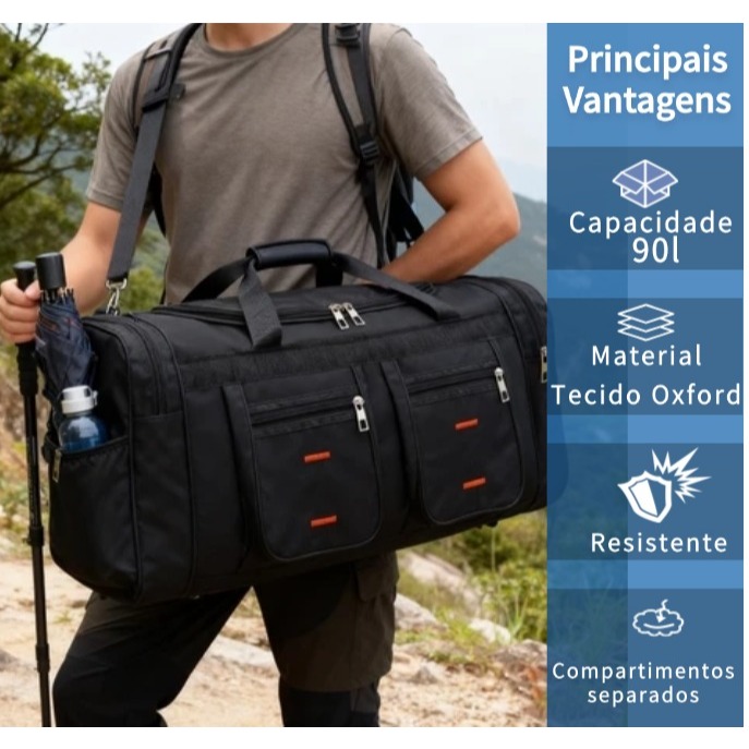 Mala de Viagem Nylon Super Grande 90L | Bolsa de Viagem Unissex Adultos Resistente