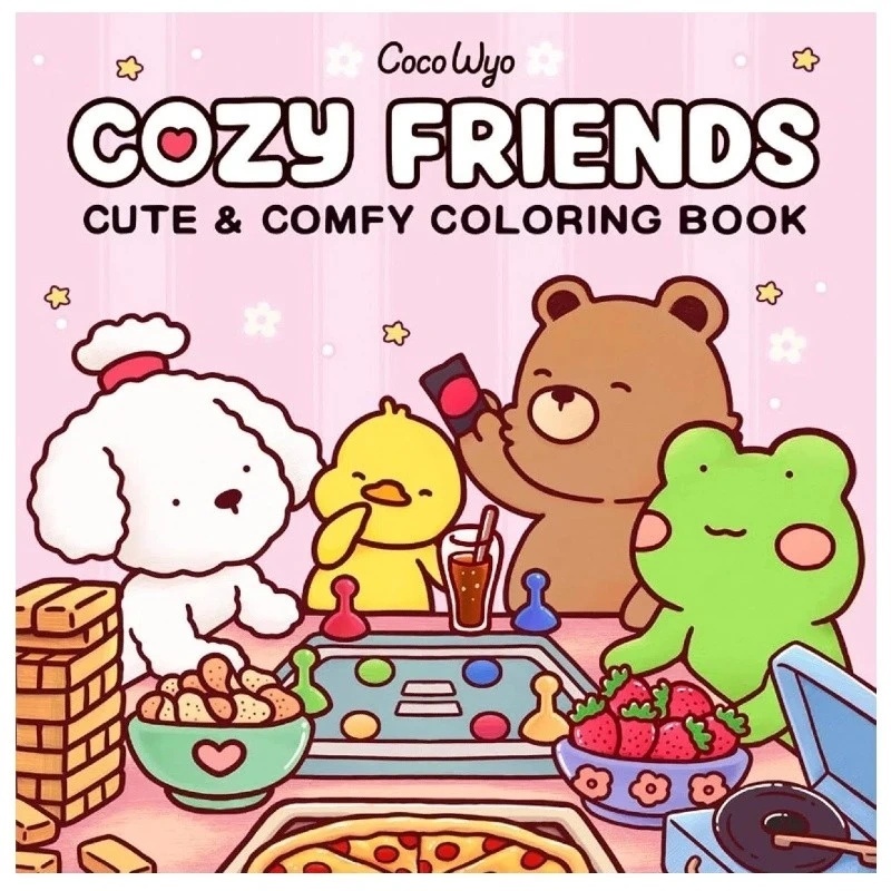 Livro De Colorir Infantil Cozy Friends Capa Dura 50 Folhas com Acetato Caderno de Coloring Book