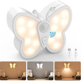 Luminária Noturna LED Borboleta com Sensor de Movimento,USB Recarregável para Sala,Quarto,Escritório