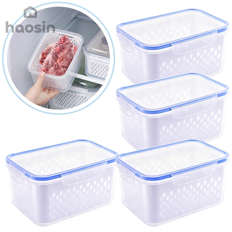 Kit 3 Potes Organizadores Retangulares Hermeticos para Geladeira Microondas Alimentos Frutas Legumes