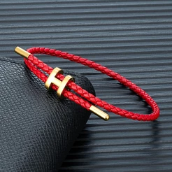 Moda Clássico Titânio Aço H-Fivela Corda De Mão De Casal 3mm Couro De Malha Ajustável Pulseira Masculina E Feminina Pres