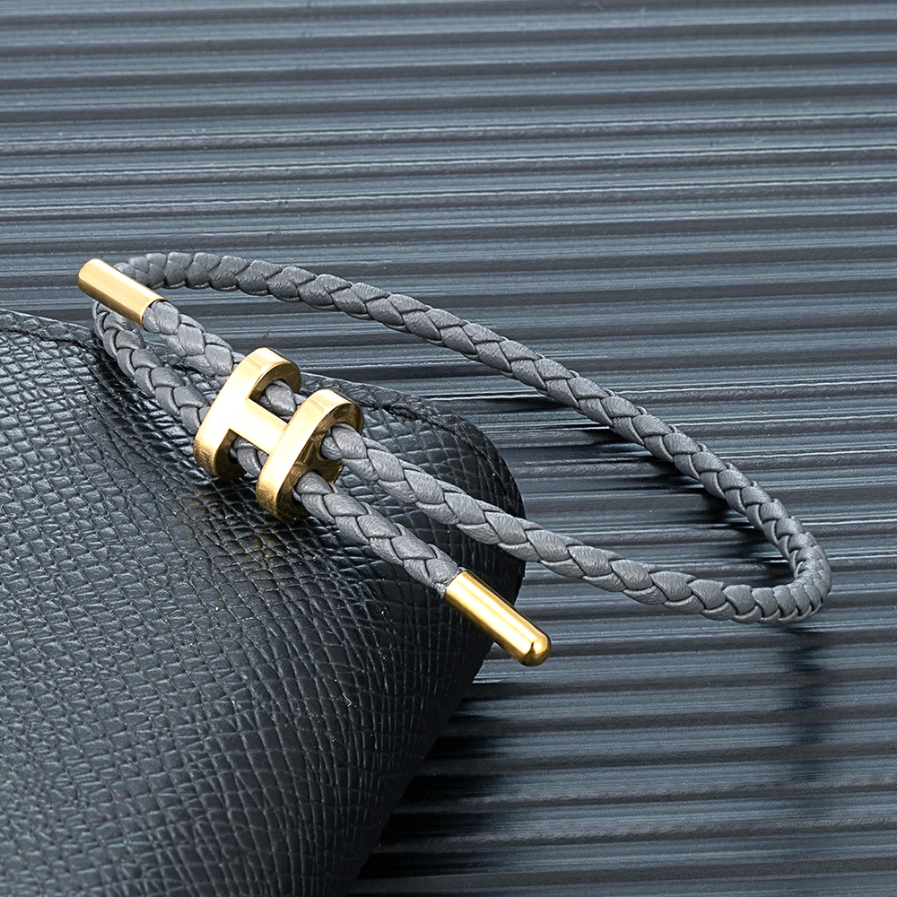 Moda Clássico Titânio Aço H-Fivela Corda De Mão De Casal 3mm Couro De Malha Ajustável Pulseira Masculina E Feminina Pres — imagem 2 de 2