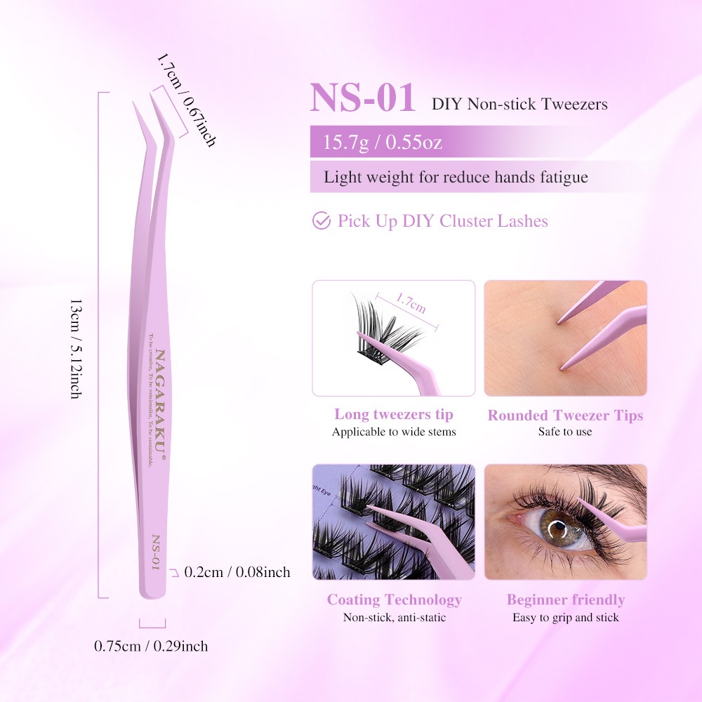 NAGARAKU Pinças Anti-Adesivas De Aço Inoxidável Estática Não Magnética Volume Profissional 3D Cílios Extensão Ferramenta · foto 2