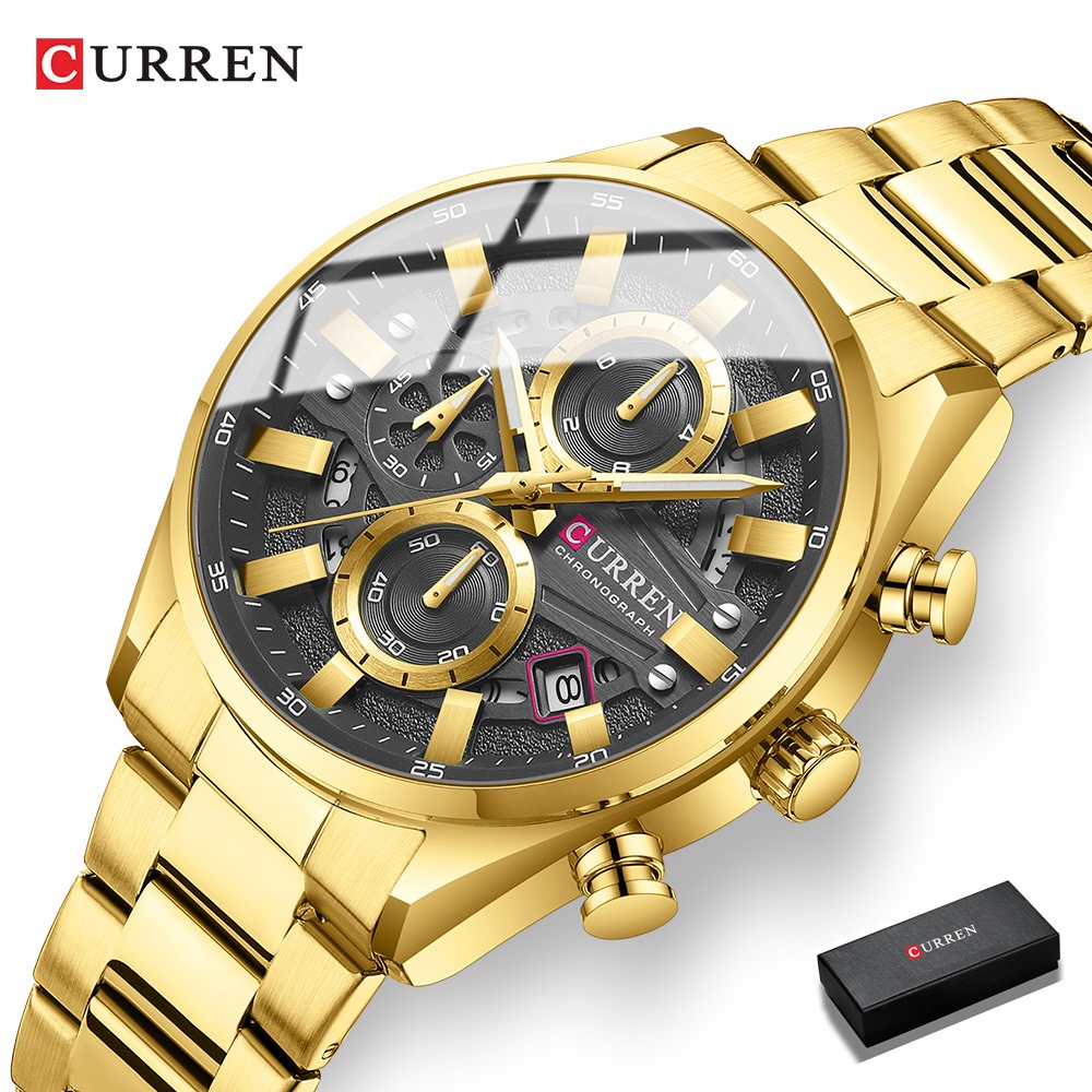 CURREN 8495 Relógio Esportivo Masculino Elegante Em Aço Inoxidável À Prova D'água Relógios De Quartzo Com Cronógrafo Fun
