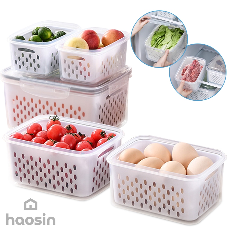 Kit 3 Organizadores Potes Hermetico Geladeira 850ML/1750ML/3300ML Alimentos Vegetais
