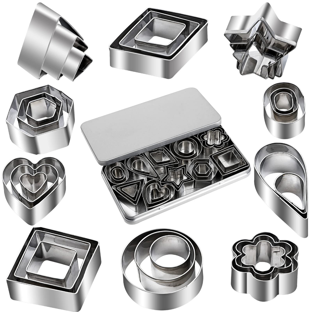 Kit 30 Cortadores de Biscoito Aço Inox Formas Variadas Molde Massa e Anel Mousse Confeitaria