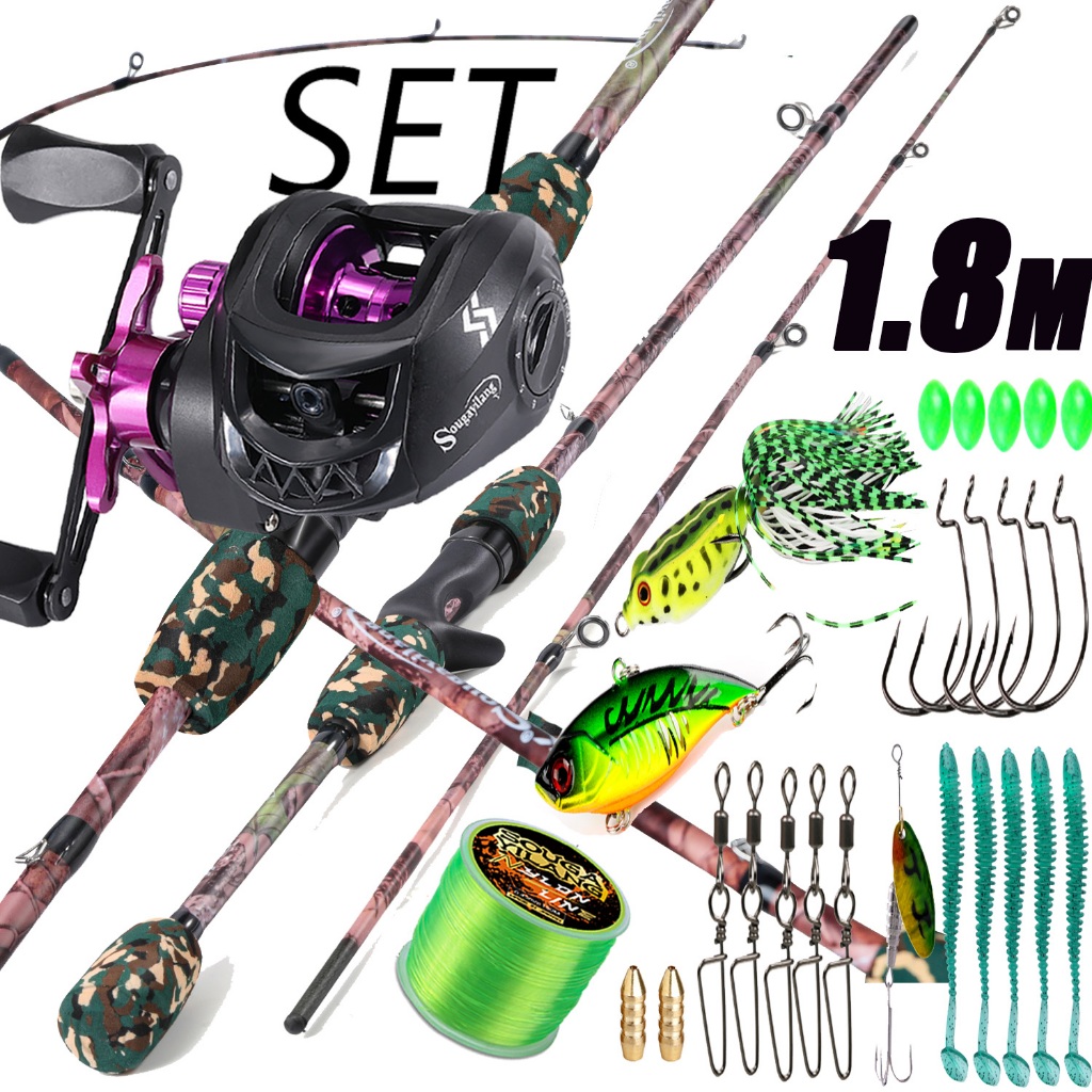 Sougayilang 1.8m Fibra De Carbono Vara De Pesca Carretel Linha Conjunto Completo 7.2 : 1 Para Água Doce Arrasto Máximo 1