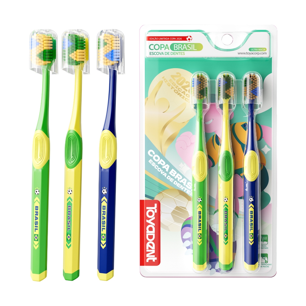 TOYADENT Escova Dental Brasil 2026, Edição Especial, 5500+ Cerdas Ultra Macias, Kit 3 Cores