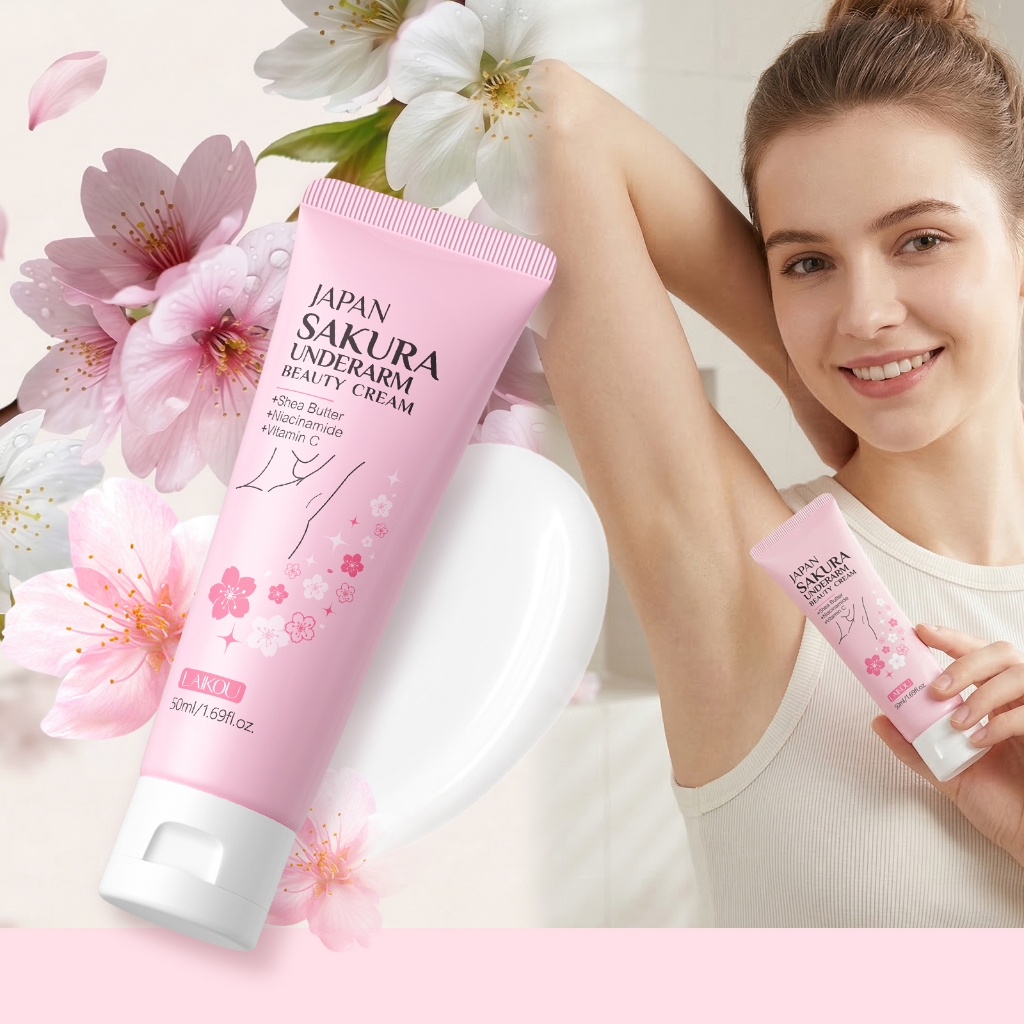 LAIKOU JAPAN Sakura Underarm Beauty Cream 50g-Creme Iluminador Para Axilas , Joelhos E Cotovelos-Até Mesmo Tom De Pele ,