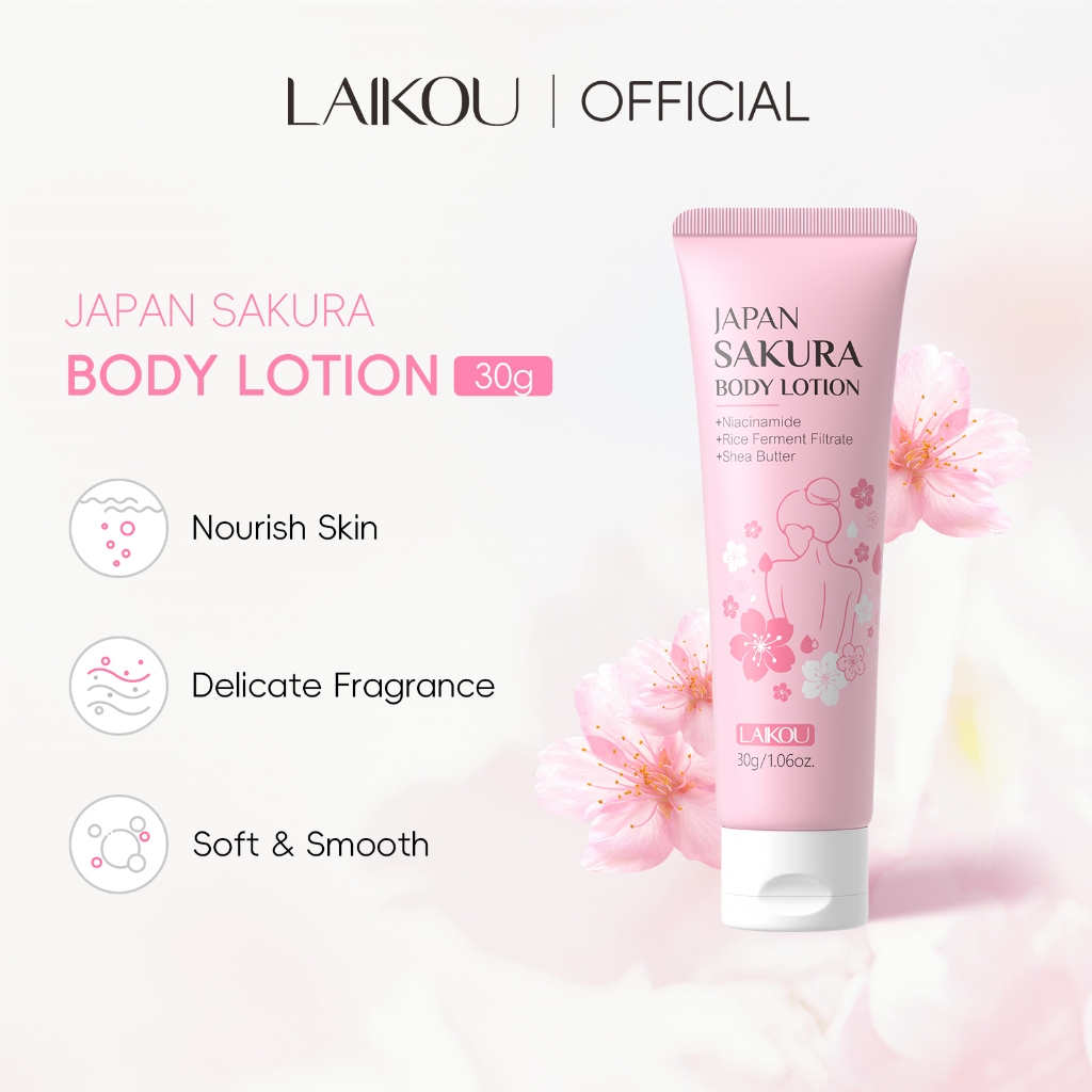 LAIKOU JAPAN Sakura Loção Corporal 30g – Iluminadora Com Niacinamida , Filtrato De Fermento De Arroz E Manteiga De Karit