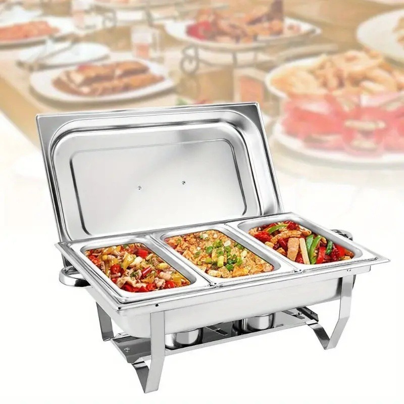 Imagem Rechaud Profissional Inox 12L com 1, 2 ou 3 Divisórias para Buffet Festas Eventos，maje