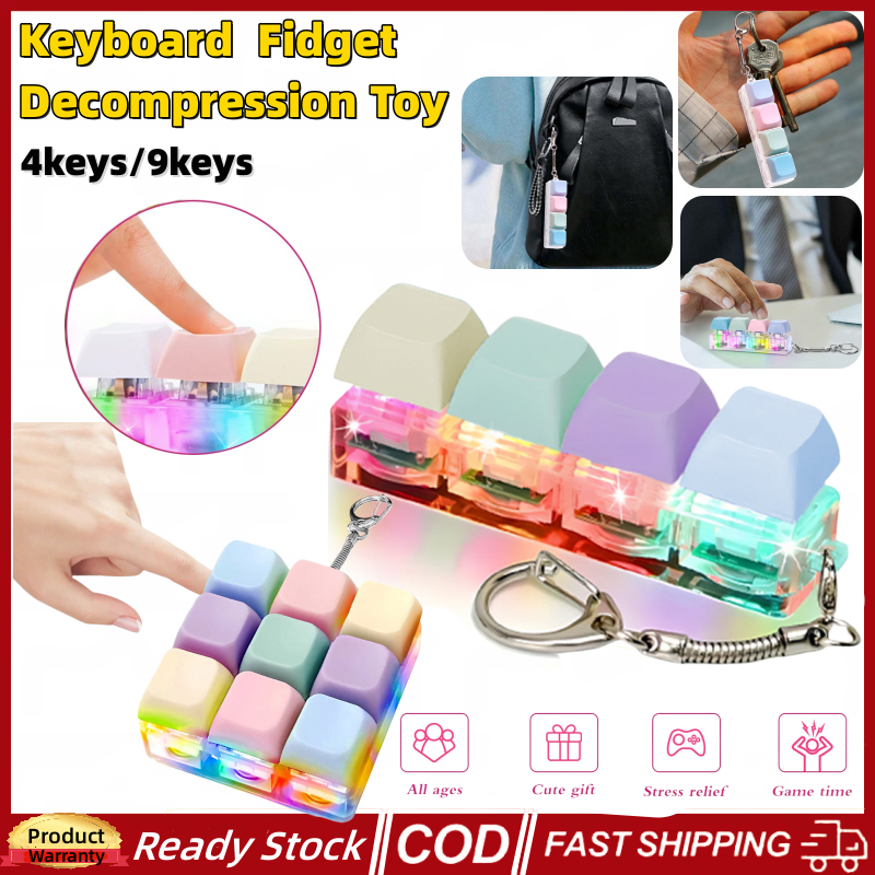 4/9 Teclas Teclado Fidget Descompressão Brinquedo Fidgets Clicker Brinquedos Com Luzes LED Chaveiro Passagem Tempo Alívi