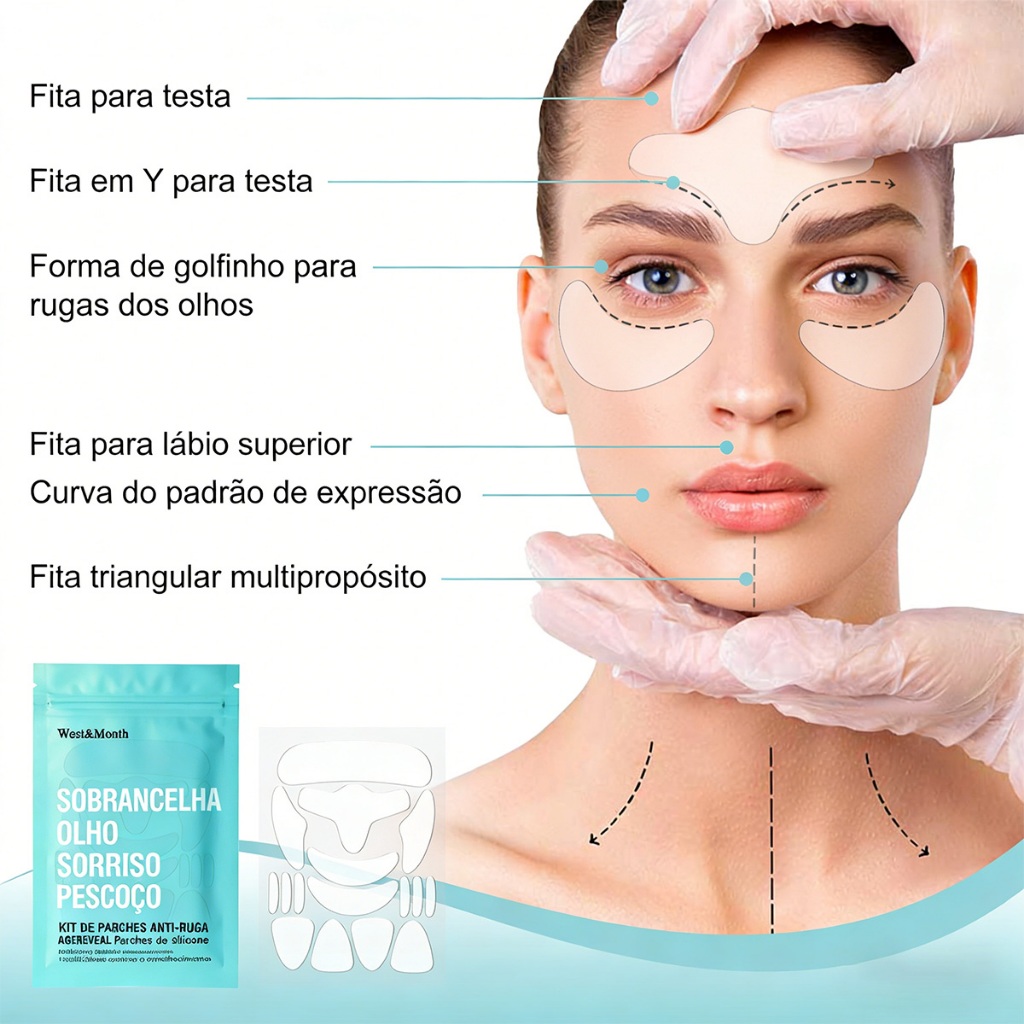 Kit 16 Adesivos De Silicone Reutilizáveis Para Rosto Olhos E Pescoço Cuidados Com A Pele