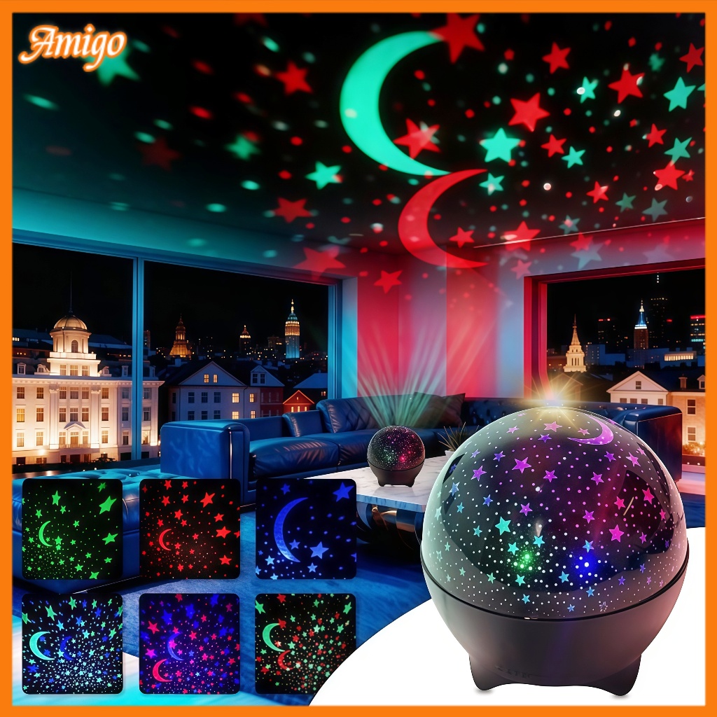 Mini Luminária Projetor Estrela Abajur Led | 7 Modos de Luz Galaxy Giratória 360° | Cria um Ambiente Mágico na sua Casa