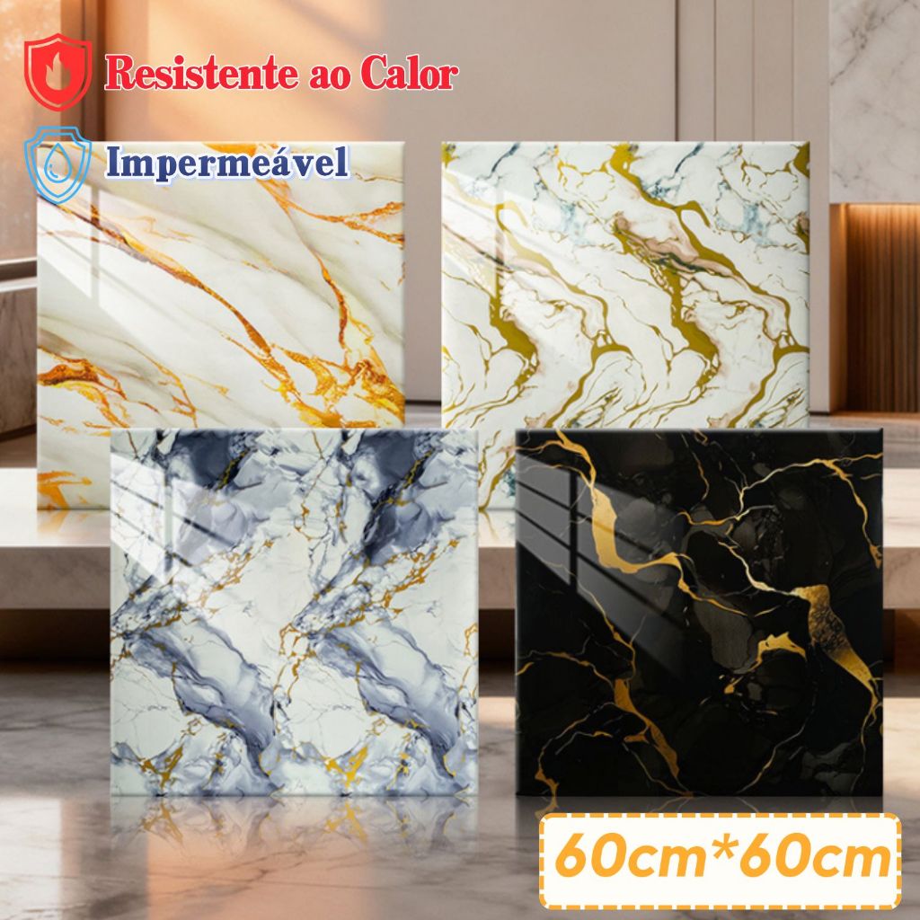Adesivos de Parede 60x60cm Revestimento em Mármore Placas Adesivas Banheiro Cozinha Lavabo Cerâmica