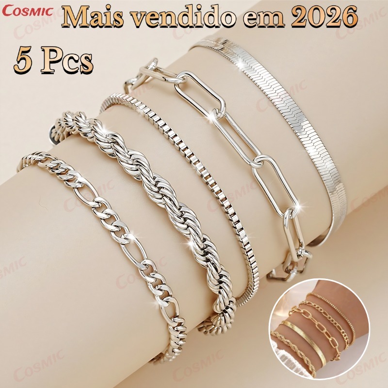 5pcs/1pc  pulseiras em aço inoxidável hipoalergênico não escurece a prova d’água Mais vendido-CO
