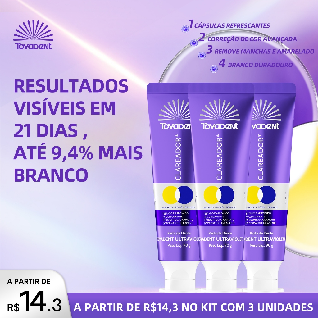 TOYADENT® Pasta de dente iluminadora óptica ultravioleta 90g | Certo triplo da segurança da proteção da goma do fluoreto