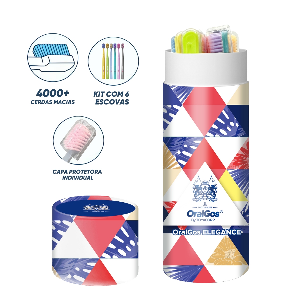 Conjunto de escova de dentes Super macia OralGos ELEGANCE 6 unidades | Tecnologia britânica com cerdas de nanofibra 4000